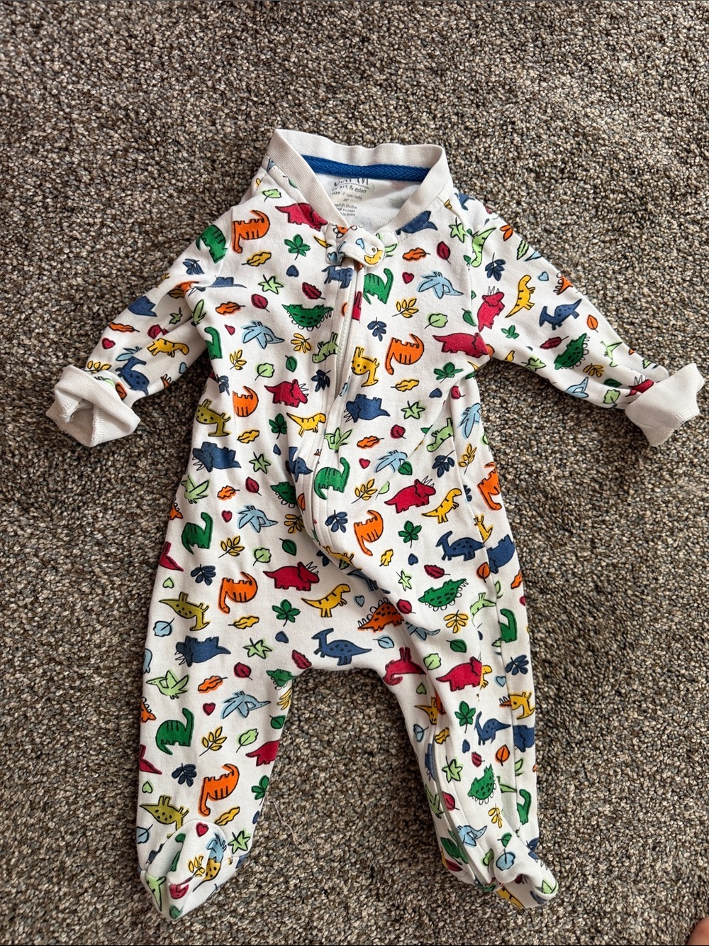 Earth White Footed One-Piece with Multicolor Dinosaur Print